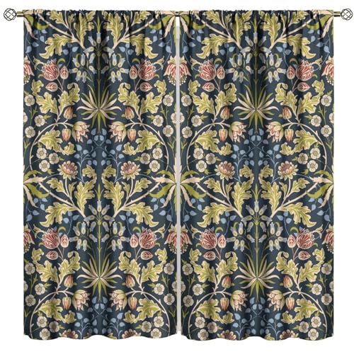 GoDazzling William Morris Floral Blackout Curtains, Vintage Rustic Flowers Botanical