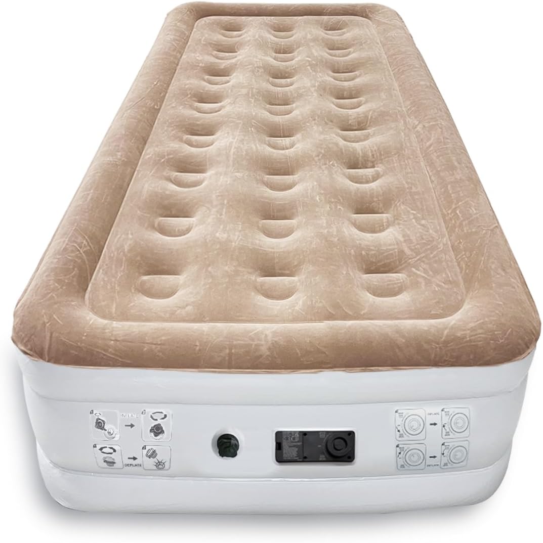 18 inch Inflatable Air Bed with Built in Pump,Inflatable bed with Self-Inflation/Deflation,Air Mattress Flocked Surface Blow Up Bed for Home Camping,190x99x45cm,Twin