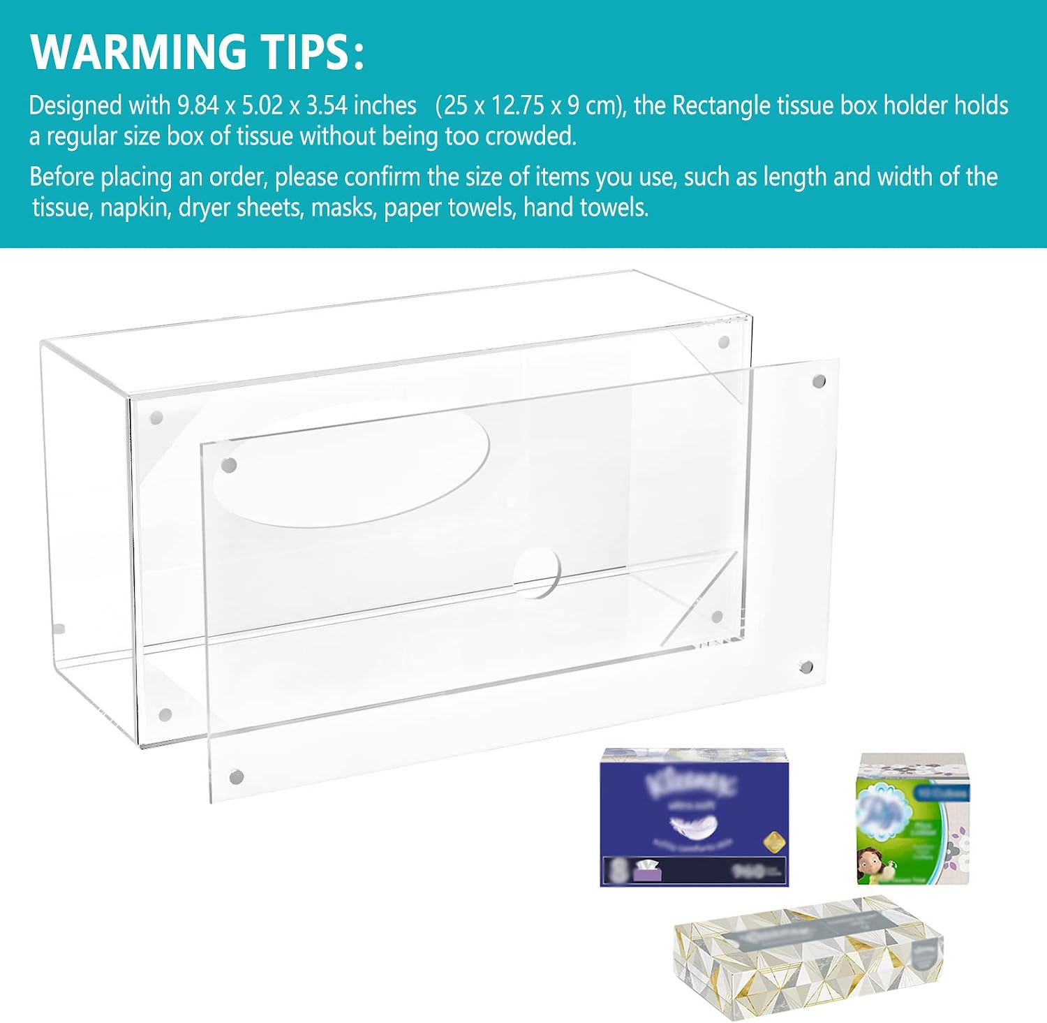 HBlife Tissue Dispenser Box Cover Rectangular Clear Acrylic Mask Case Holder with Magnetic Bottom, Dryer Sheet Holder for Car, Bathroom, Laundry, Office, Counter and Table, 9.84 x 5.02 x 3.54 Inches