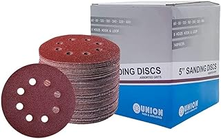 SD140 140 PCS 5 Inch 8 Hole Hook and Loop Adhesive Sanding Discs Sandpaper for Random Orbital Sander 60/80/120/180/240/320/400 Assorted Grits Box of 140 Sandpaper Discs