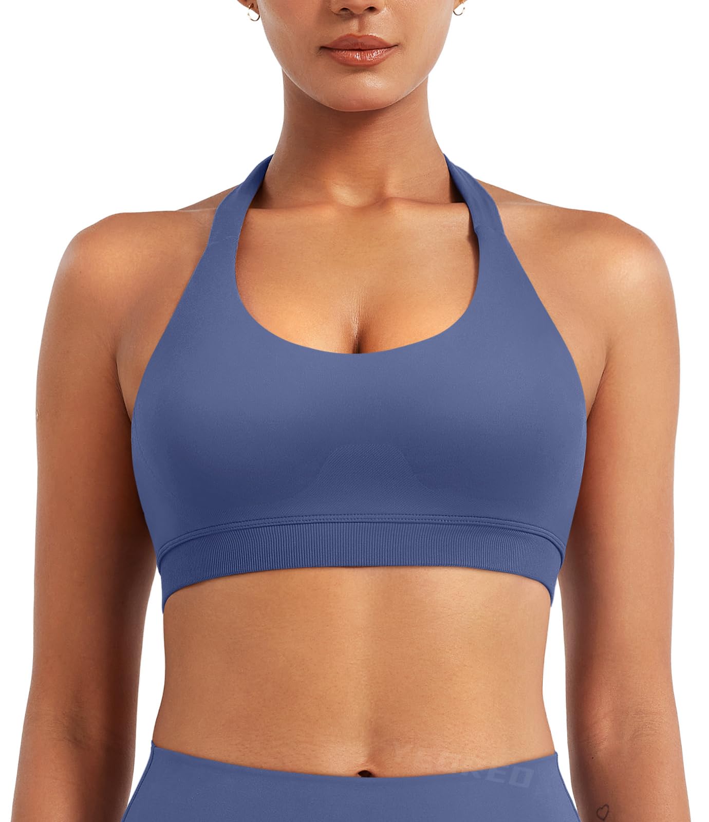 YEOREO SoftHue Women Halter Sports Bra Workout Seamless Padded Basic Bra Open Back Yoga Gym Crop Top