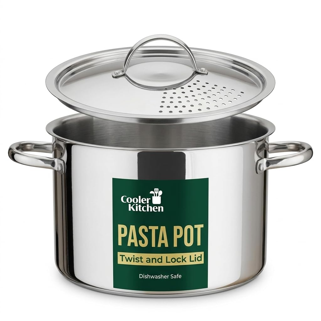 Cooler Concepts Stainless Steel Pasta Pot with Strainer Lid, 5.5 Qt