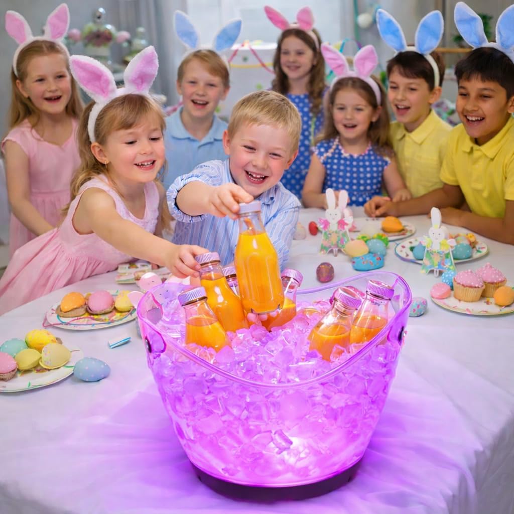 Japard 4 Pcs LED Ice Buckets 2l Clear Plastic Beer Buckets with LED Light RGB Colors Changing Cooler Ice Container with Stand for Party Home Bar Ktv Clubs