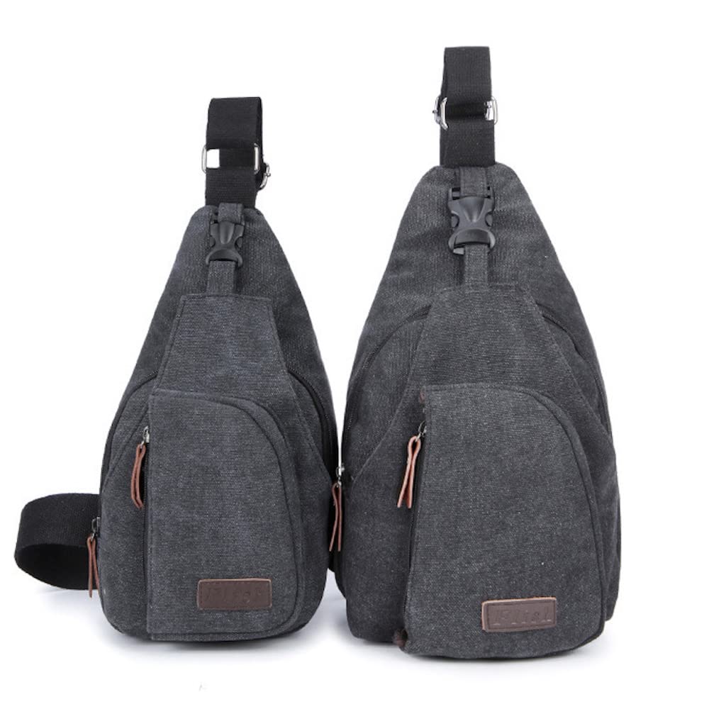Sling Backpack Canvas Crossbody Bag Travel Shoulder Bag Black Small