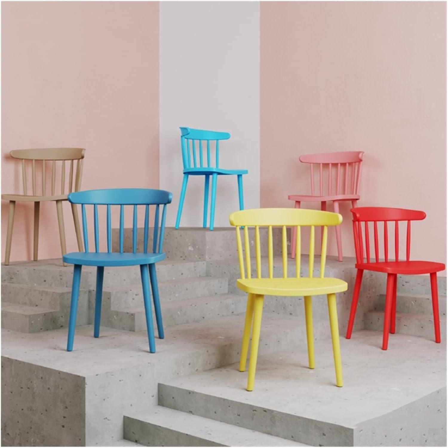 Adjustable Office Computer Chair with Armrest Home Furniture Plastic Chair Bedroom Dormitory Makeup Balcony Living Room Leisure Dining Chairs(Red)