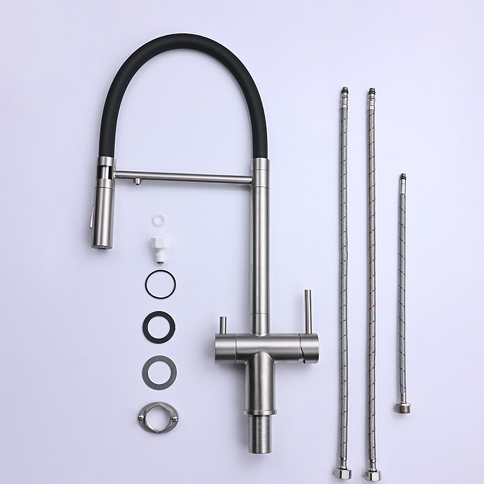 Grifo Osmosis 3 Vias Doble Manija Acero Inoxidable Grifo de Cocina 3 Vias Rotativo-Oro Rosa