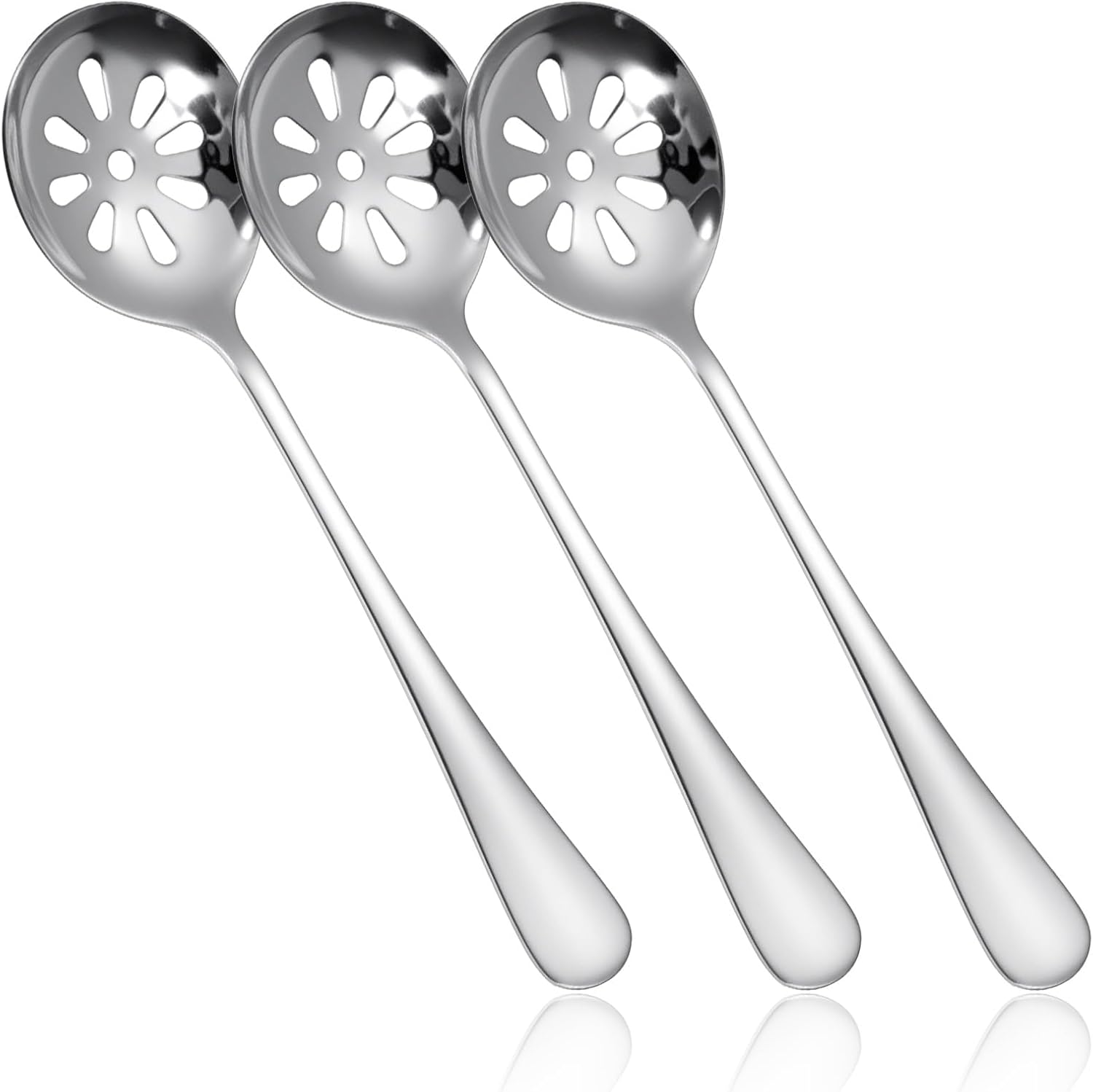 3Pcs Slotted Spoon, Stainless Steel Serving Spoons, Slotted Spoons for Cooking, 7.8 Inch Strainer Spoon for Buffets, Restaurants, Kitchens for Soups, Dips, Cereals(10 Holes)