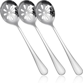 3Pcs Slotted Spoon, Stainless Steel Serving Spoons, Slotted Spoons for Cooking, 7.8 Inch Strainer Spoon for Buffets, Restaurants, Kitchens for Soups, Dips, Cereals10 Holes