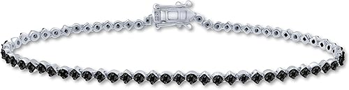 Pulsera de plata de ley 1CTW con diamantes negros con cierre de caja y lengüeta de 3 k, Plata de ley, diamanre negro