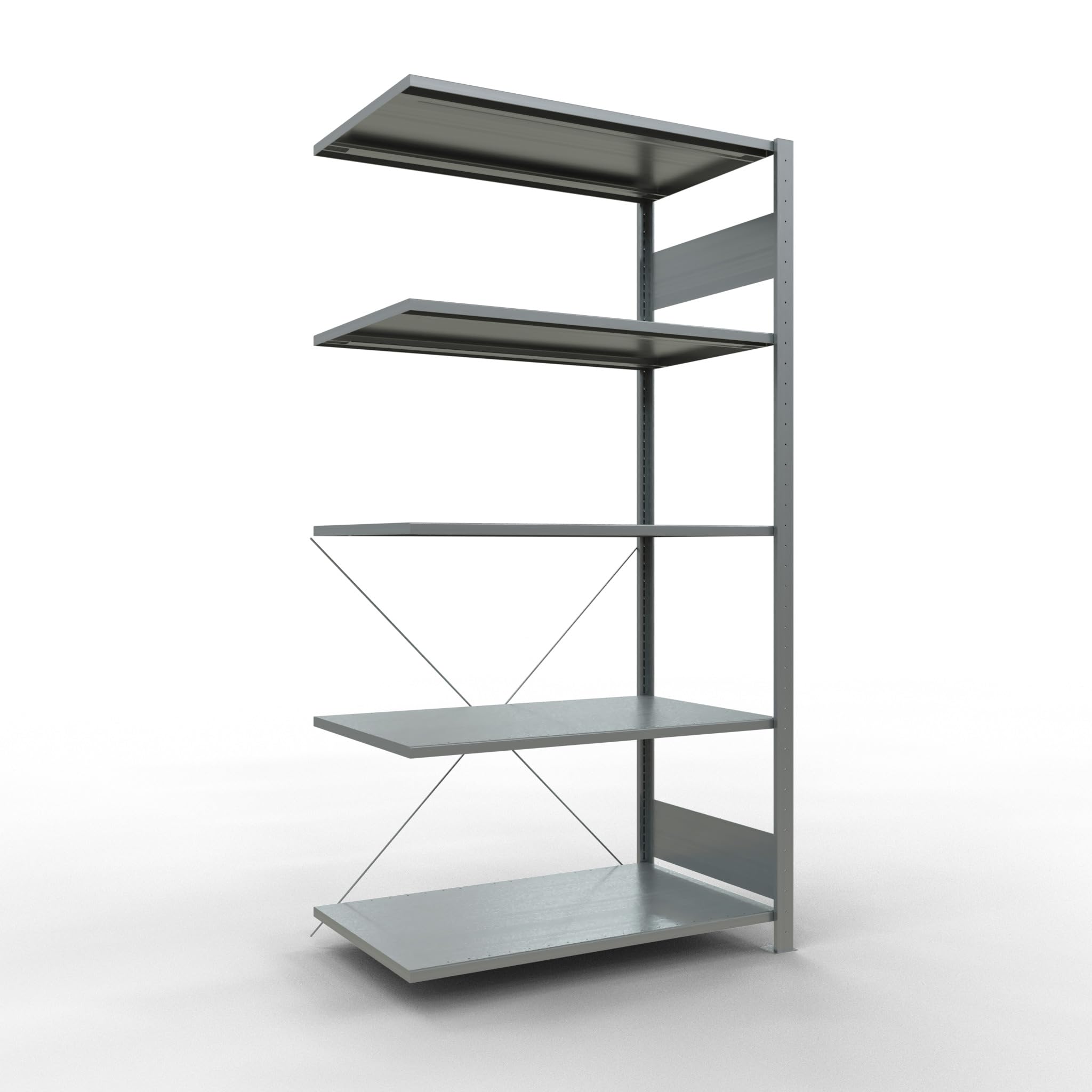 SCHULTE Lagertechnik Anbauregal, Fachbodenregal Stecksystem MULTIplus150, 2000 x 1000 x 600 mm (HxBxT), 5 Fachböden, Kreuzstrebe, verzinkt - Expressline