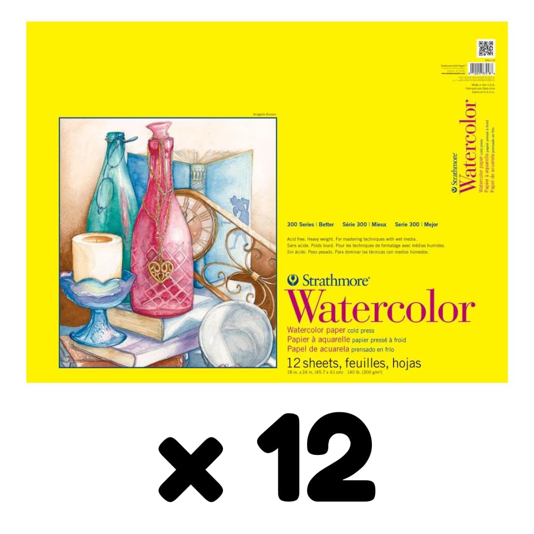 Strathmore Lot de 12 blocs de papier aquarelle série 300, presse à froid