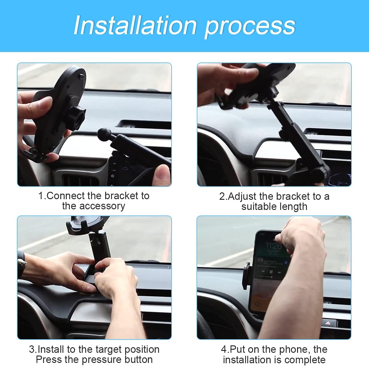 Phone Mount for Car, 360°Rotatable Car Phone Holder for Dashboard Windshield Air Vent, Compatible with iPhone 12/11/Pro, Samsung and More, Universal Cell Phone Holder with Clip and Suction Cup