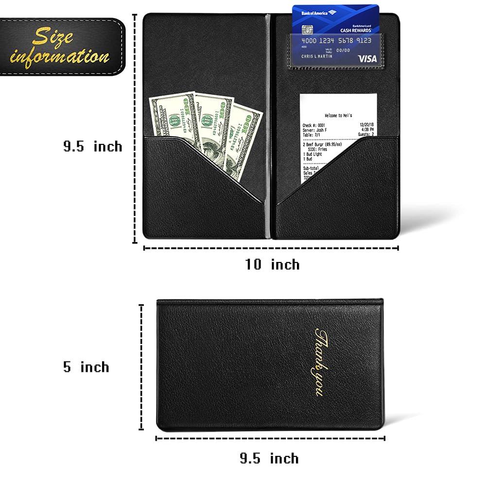 Check Presenters for Restaurant - 20 Pack Guest Check Card Holder with Gold Thank You Imprint - 5" x 9.5" Check Holder – Check Book, Black