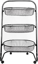 Fruteira De Aço Com Rodinhas Carrinho Organizador De Chão 3 Cestos Multiuso Para Cozinha Estrutura Reforçada Metaltec - Preto