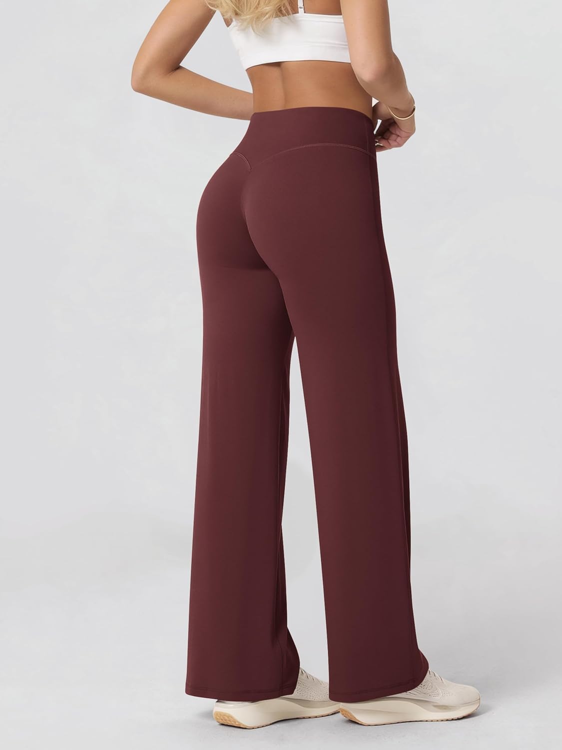ODODOS Hidden Scrunch Butt Lifting Crossover Straight Leg Leggings for Women - No Front Seam High Waist Yoga Pants, 31"