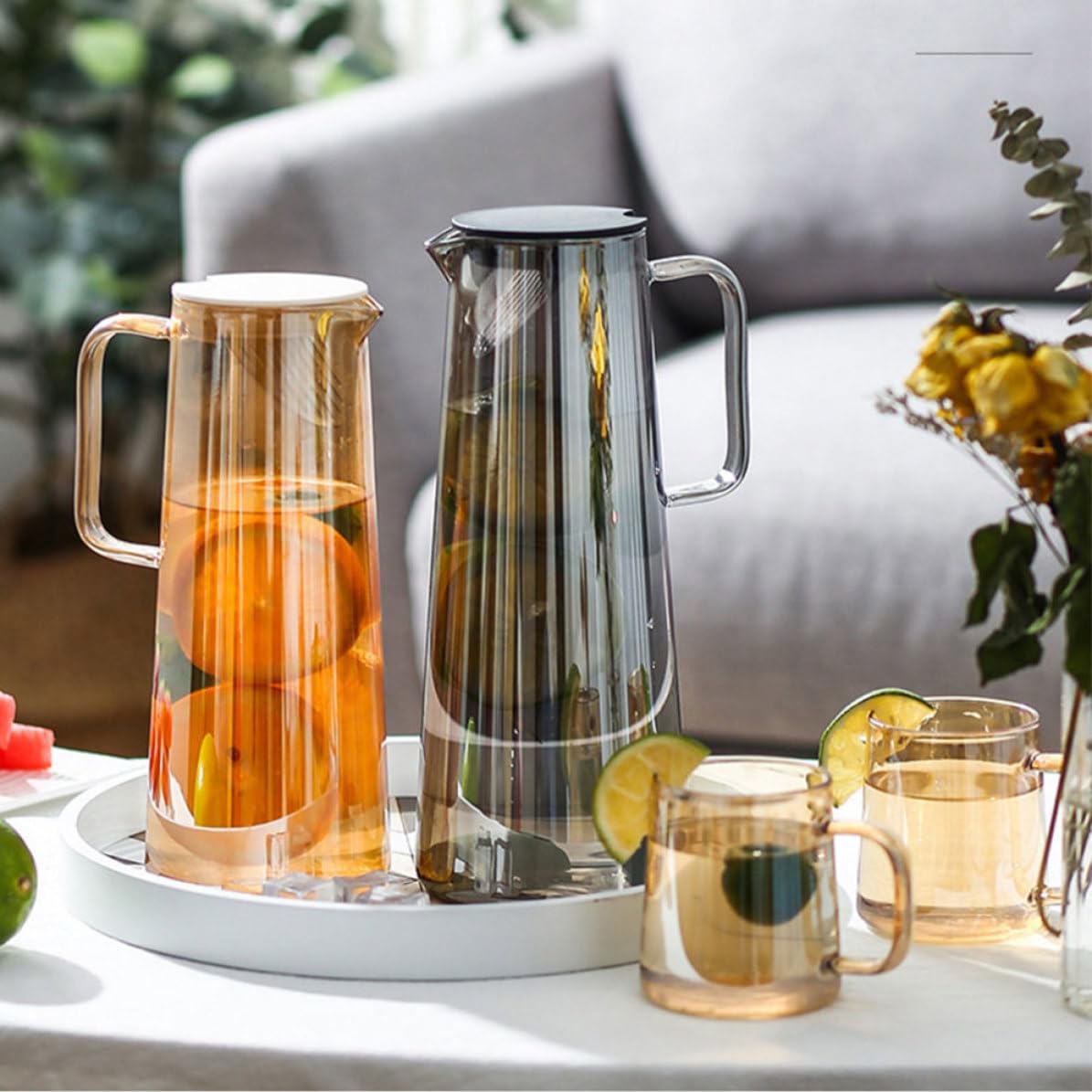 2 Stück-pack Glas Wasserkanne 1800ml aus Glas für Kaltes Wasser | Selbstgemachte Getränke, Zuhause und Hotel, Leicht zu Reinigen, mit Tragegriff