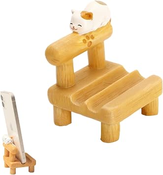 Cat Phone Stand Cute Cat Cellphone Holder Mini Wooden Phone Stand for All Mobile Phones,Cute Home Office Decor Desktop Accessories