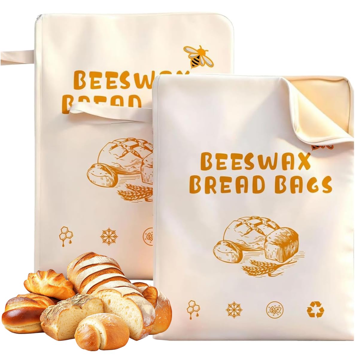 Hemoravoma 2 Pack Extra Large Beeswax Bread Bags, Reusable Cotton Linen Bread Storage for Sourdough & Artisan Loaves Natural Beeswax Lining Keeps Bread Fresh Longer Eco Friendly Kitch