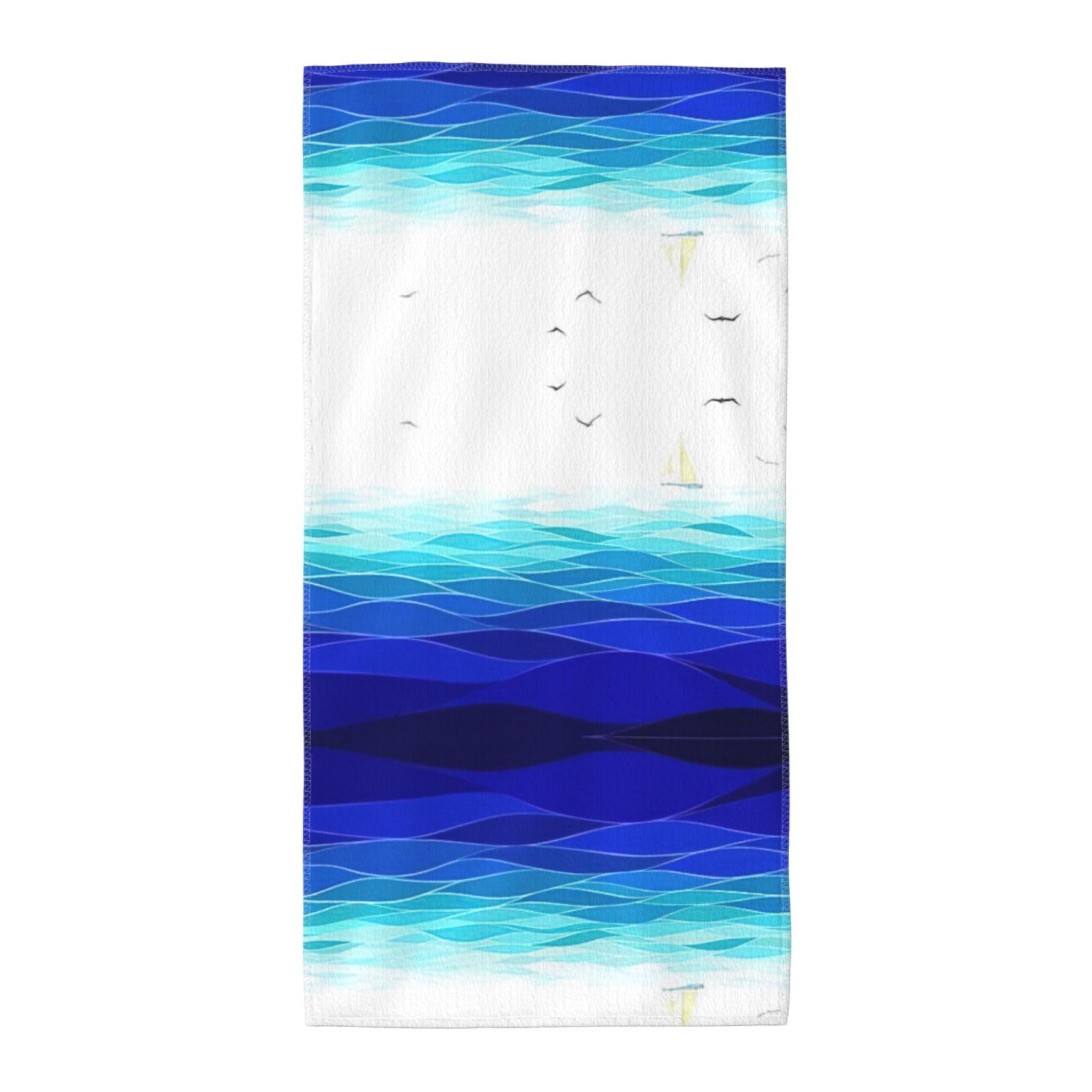 WYCZHY Ocean Waves Sailboat With Birds Maritime Printed Quick Dry Beach Towel For Camping Travel Vacation