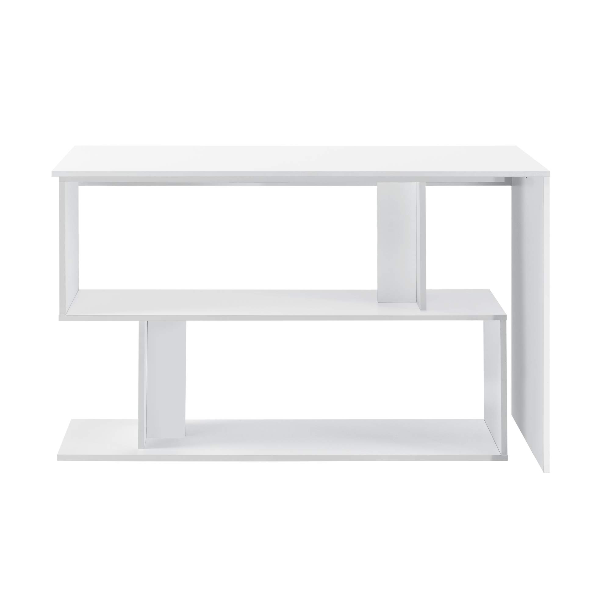[en.casa] Scrivania Angolare con Scaffale Ruotabile a 180° Tavolo per PC Postazione di Lavoro Scrivania a L con 2 Ripiani (AxLxP) 77x120x50 cm per Ufficio Studio - Bianco