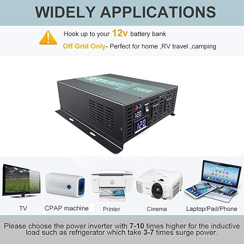 Miniatura 28 de Inversor de corriente de onda sinusoidal pura de 5000 W, 12 V CC a 120 VCA, 10 KW, arranque suave integrado, 2 salidas de CA duales, puerto USB