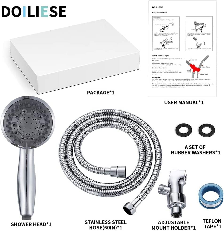 Shower Head with Handheld 7 Settings High Pressure Shower Head with Hose 5FT and Angle Adjustable Bracket - Chrome