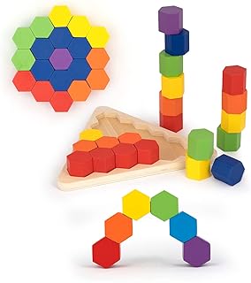 Hexablox 21pcs - Wooden Stacking Blocks - Montessori Wooden Toddler Toys for 1+ Year Old Boys Girls - Multi Use Stacking Toy, Toddler Puzzles , Color Sorting Toys for Toddlers 1-3, Building Blocks