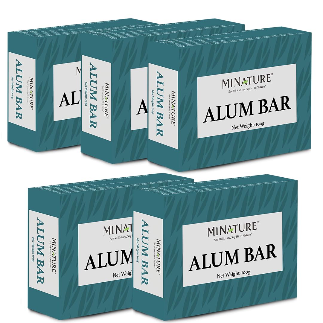 Mi Nature Pure Alum Bar Pack of 5(100g*5) |Natural Phitkari Block |Potassium Alum Stone |Shaving Bar |Skin Astringent |Water Clarifier |Odor Control