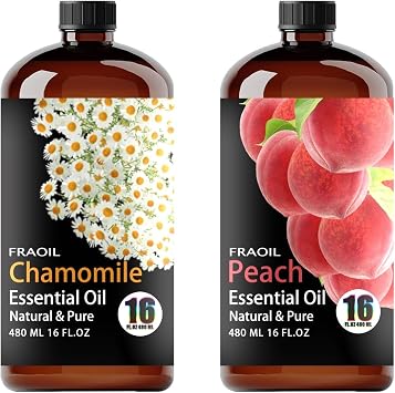 Chamomile Essential Oil 16 Fl Oz and Peach Essential Oil 16 Fl Oz for Diffuser Humidifier Yoga Cleaning DIY Candle Soap Making Perfume Gift for Essential Oils