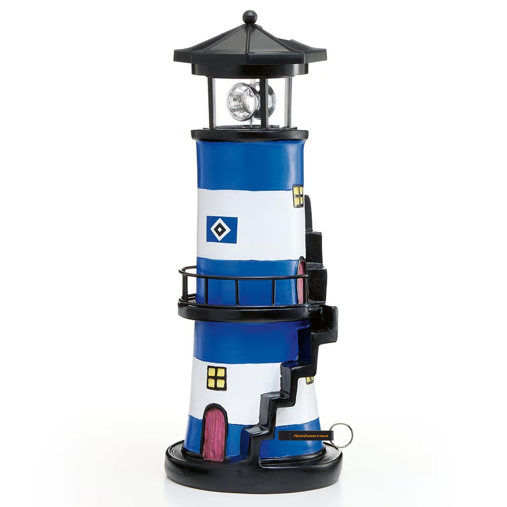 Hamburger SV HSV Solarlicht Leuchtturm Treppe, Offizieller Fanartikel, Blau-Weiß-Schwarzer Deko-Leuchtturm mit HSV-Raute und LED-Licht, 100% Polyresin (Blau - Leuchturm Treppe)