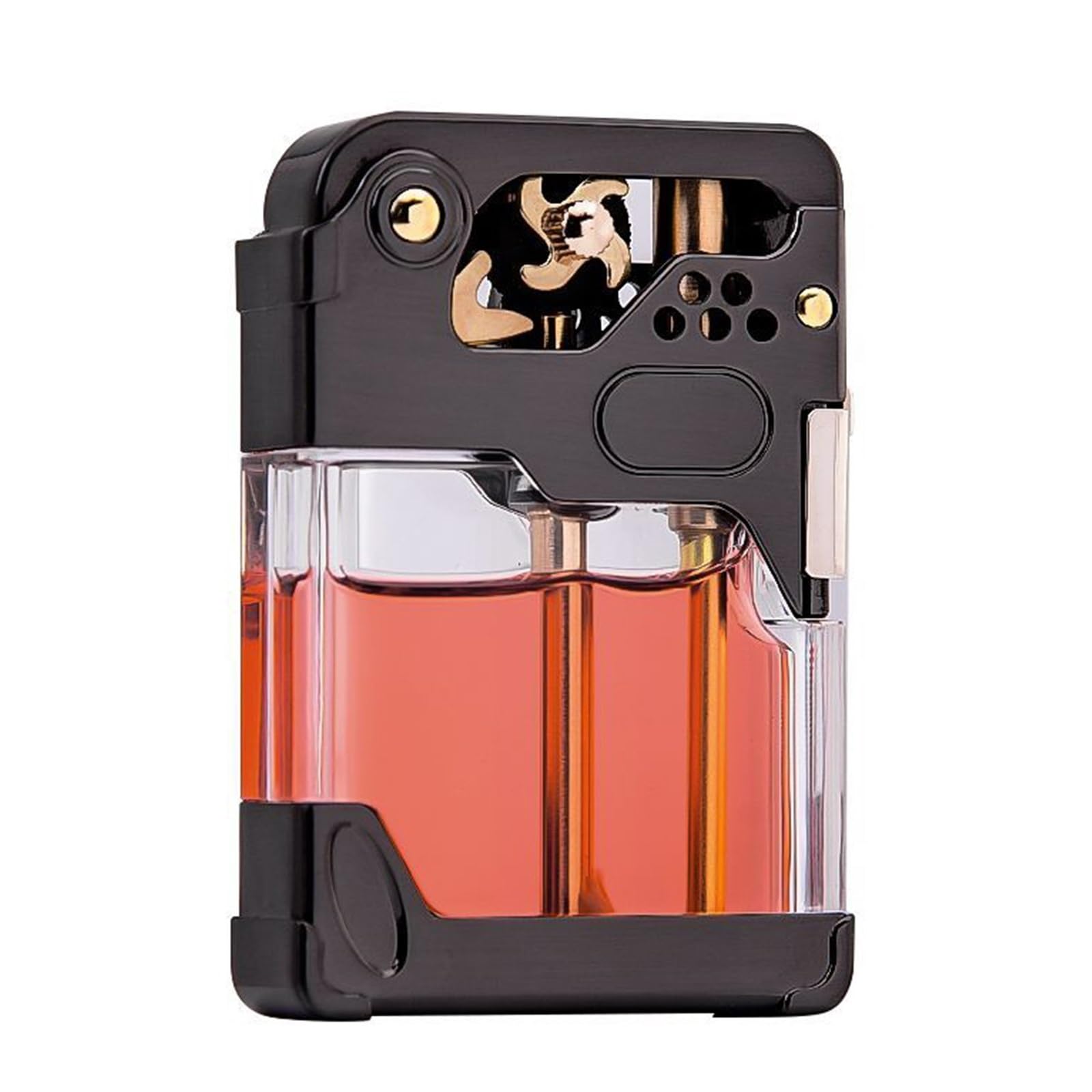 Encendedor de queroseno de metal, diseño resistente al viento, tanque de combustible transparente, bloqueo de seguridad, encendedor coleccionable genial para acampar y regalar, duradero y elegante