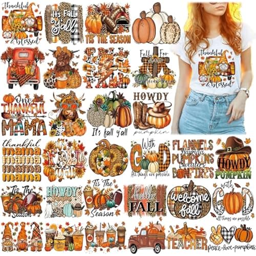 Yuntau 30 Pcs Western Fall Iron on Transfers Patches, DTF Vinyl Decal