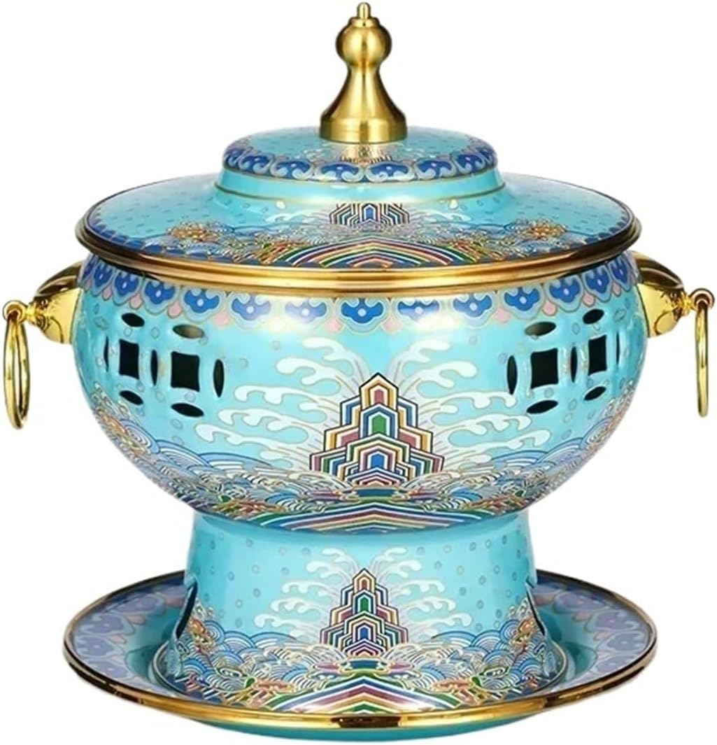 Hot Pot Cloisonne Single Hot Pot Thickened Pure Copper Alcohol Copper Pot Small Hot Pot One Person One Pot Club Hotel Home Use Copper Pot(Brass Liner red)