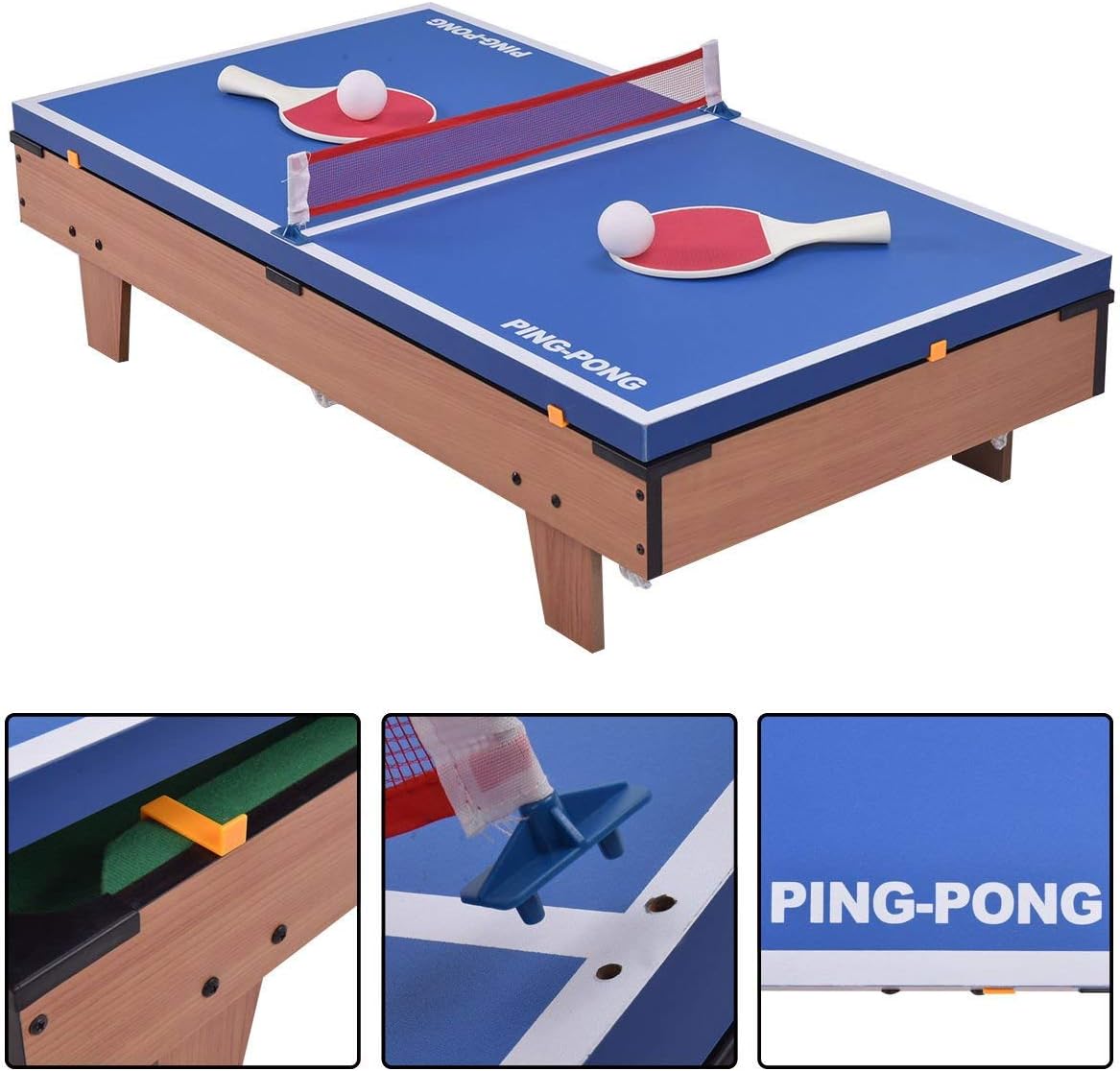 ReunionG 4 in 1 Multi Game Table Including Hockey Foosball Table Tennis Billiard Combination