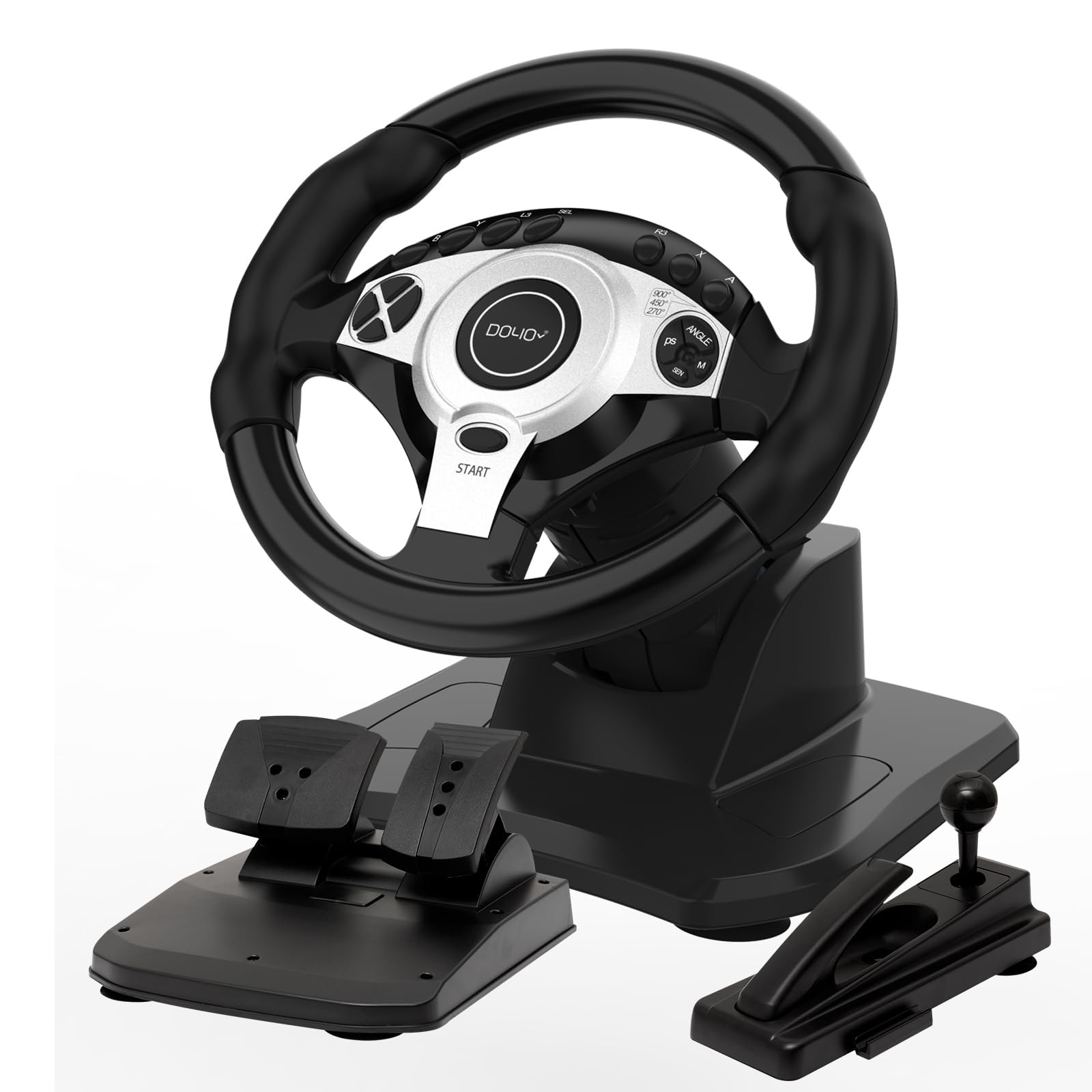 DOYO Rennrad mit 270/400°/900° Drehung, PC-Lenkrad mit Pedalen, Dual-Motor Vibration & Getriebeschalter für PS3, PS4, PC, Switch