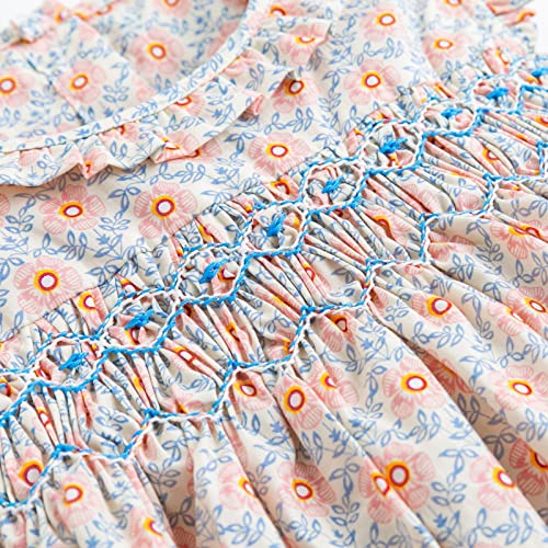 Curipeer Baby Girls Summer Floral Dress Cotton Sleeveless Toddler Smocking Casual Floral Beach Dress 8Y Pink Blue4