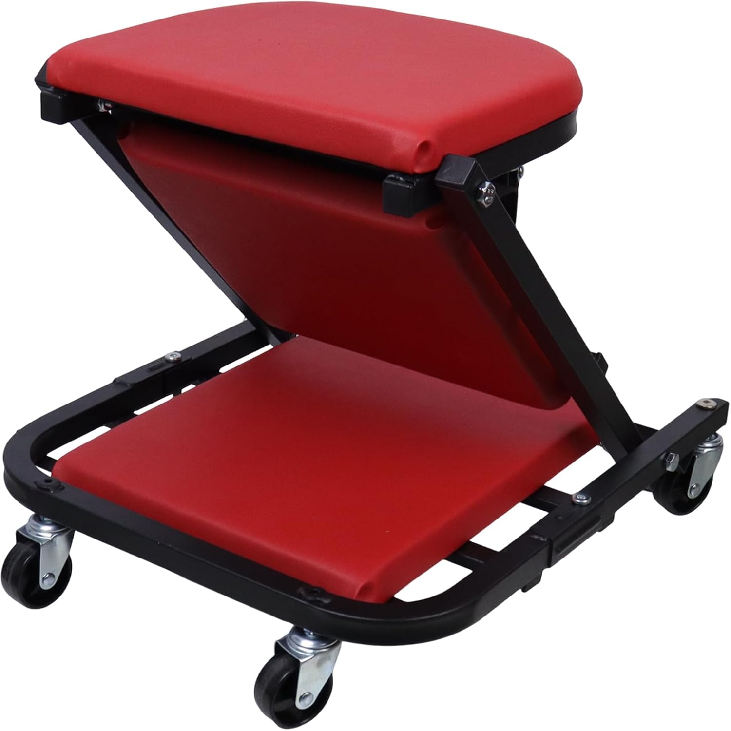 Mechanic Creeper, Foldable Z Creeper 2-in-1 Rolling Folding Car Creeper & Seat, Automotive Low Profile Creeper with 6 Pcs Swivel Casters in Garage/Shop, 300 lbs Capacity (Red, 36")