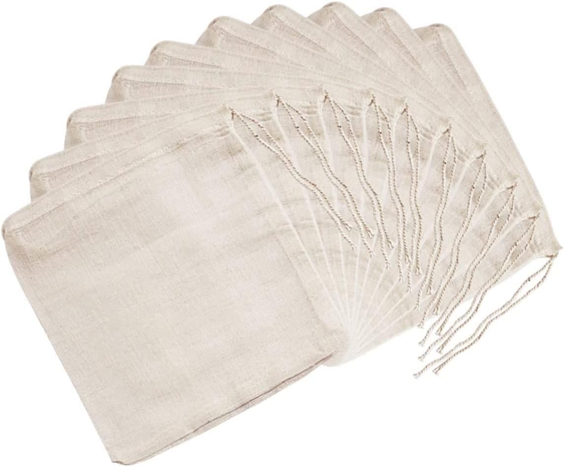 NAKED SHELLS 100% Cotton Muslin Drawstring Bags with Strings Multi Pack of 10 | Multipurpose: Soap Nuts Laundry Bags, Store Jewellery, Keepsakes, Herbal Infusion
