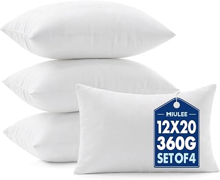 19% off: MIULEE 12x20 Pillow Inserts 4 Pack, 100% Virgin Fiber Filling Throw Pillows