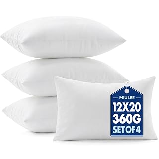 MIULEE Pillows Inserts, Pack of 4 12x20 Inch 100% Virgin Microfiber Filling Throw Pillows for Bed Couch Sofa - Amazon product rated Grade A