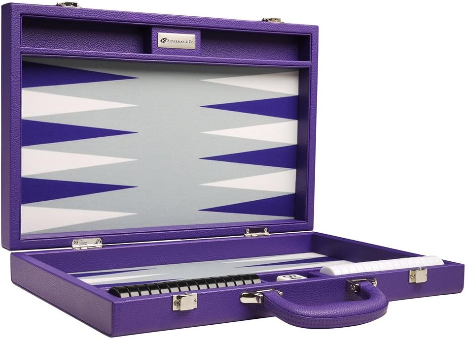 16-inch Premium Backgammon Set - Medium Size - Purple Board