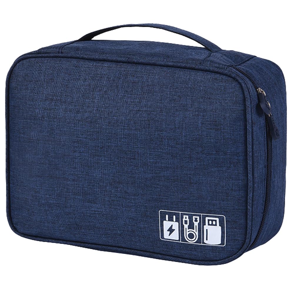 kamumanni Cable Organizer, Portable Electronic Accessory Bag for Travel, Cable Organizer Case with Velcro Dividers (Navy Blue)