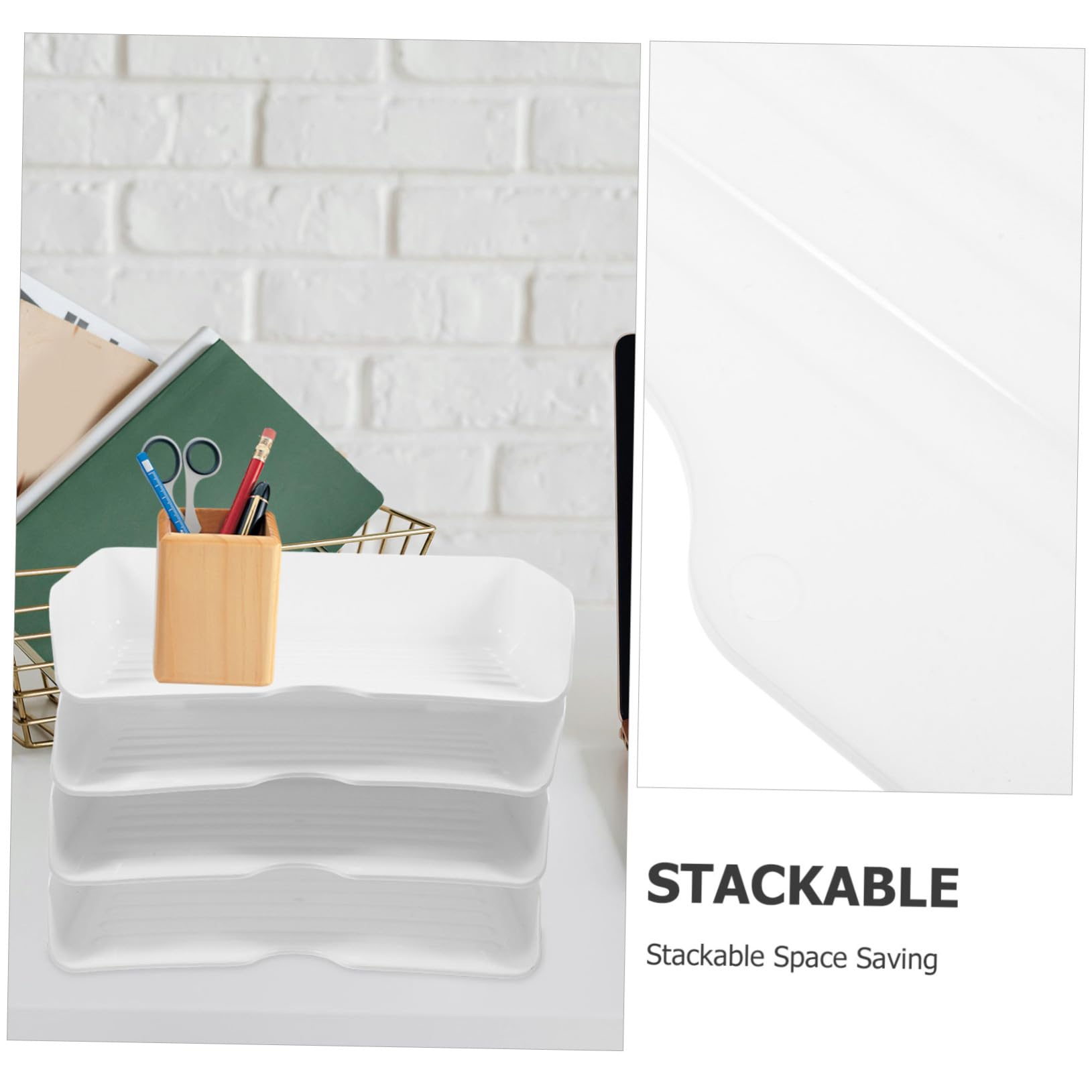 Portadocumenti da Scrivania Impilabile A4 in Pp 4 Pezzi | Bianco, per Archiviare Fogli e Fascicoli, Organizer Versatile per Uso Ufficio e Casa
