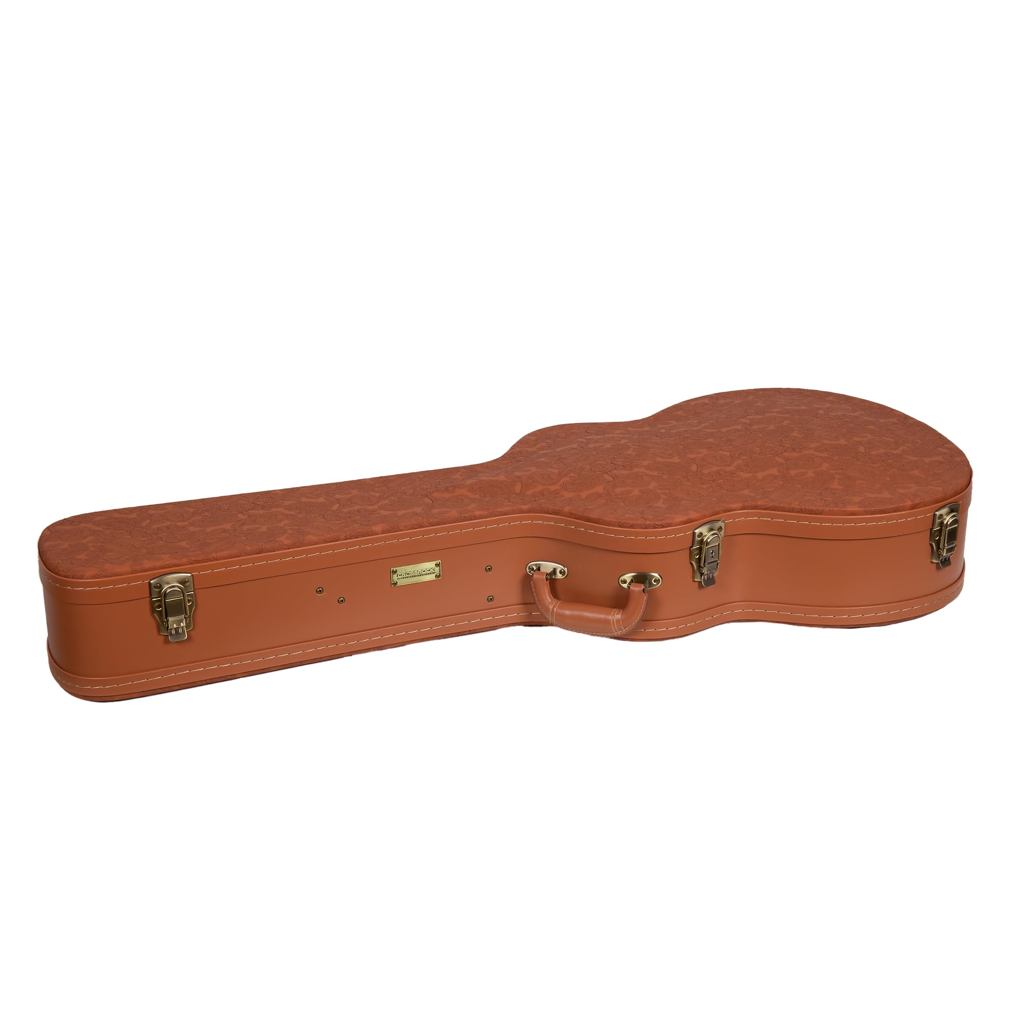 Crossrock Custodia in legno per chitarra OM / 000-14 Fret | Finitura scolpita Red Wood, interno in velluto avorio, serratura – Relief Series Premium