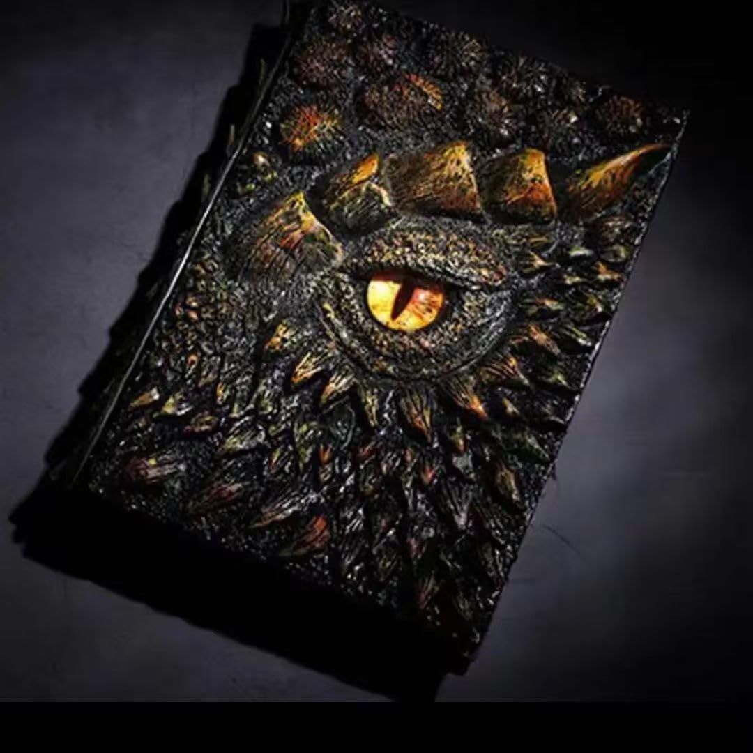 Zige Lily 3D Dragon Eye Embossed Journal Notebook, Hardcover Resin Engraving DnD Notepad for Writing, Sketching, Diary, Gift and Bookshelf Decor (Yellow)