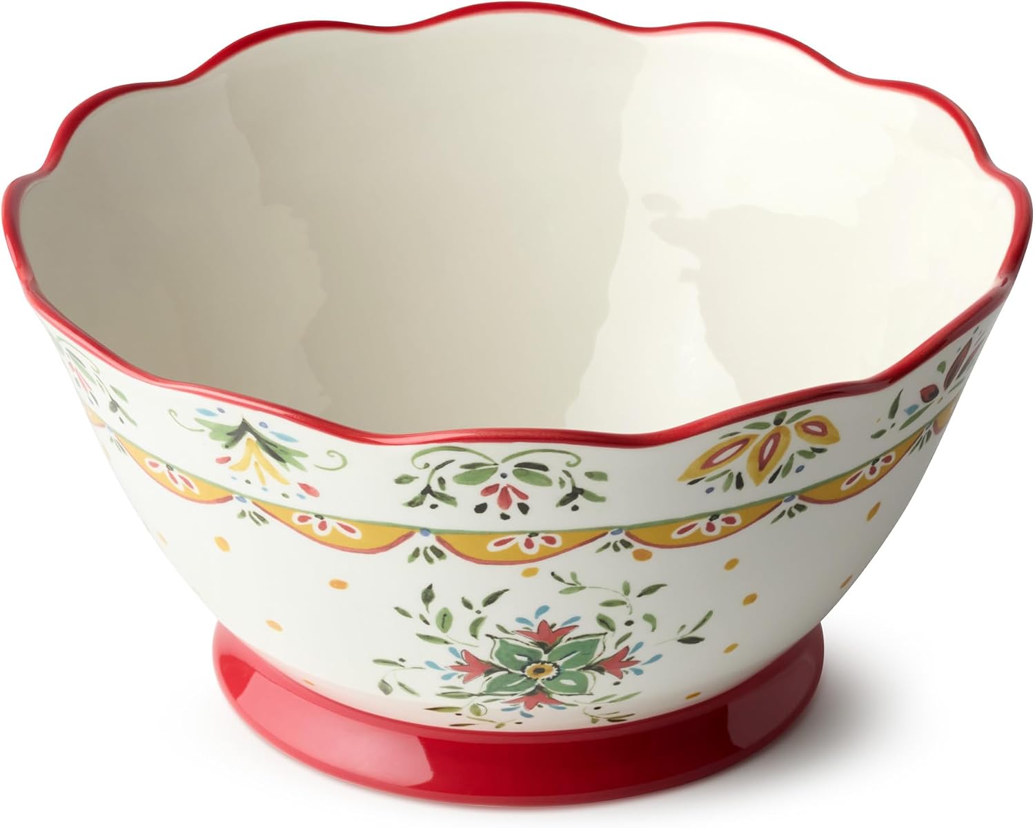 Provence 132 oz Deep Ceramic Serving Bowl – 10.5" x 5.5" Round Bowl for Pasta, Salad, or Fruit – Vintage French Country Style – Large Rustic Folk Art Bowl