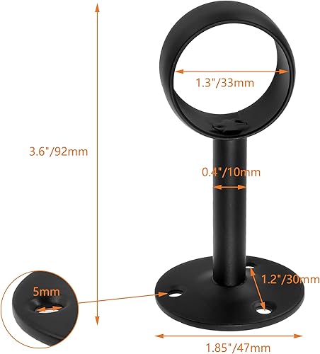 Miniatura 48 de 4 soportes de barra de cortina de montaje en techo de 1 pulgada, soporte para barra de barra de armario de brida, enchufe de barra de cortina