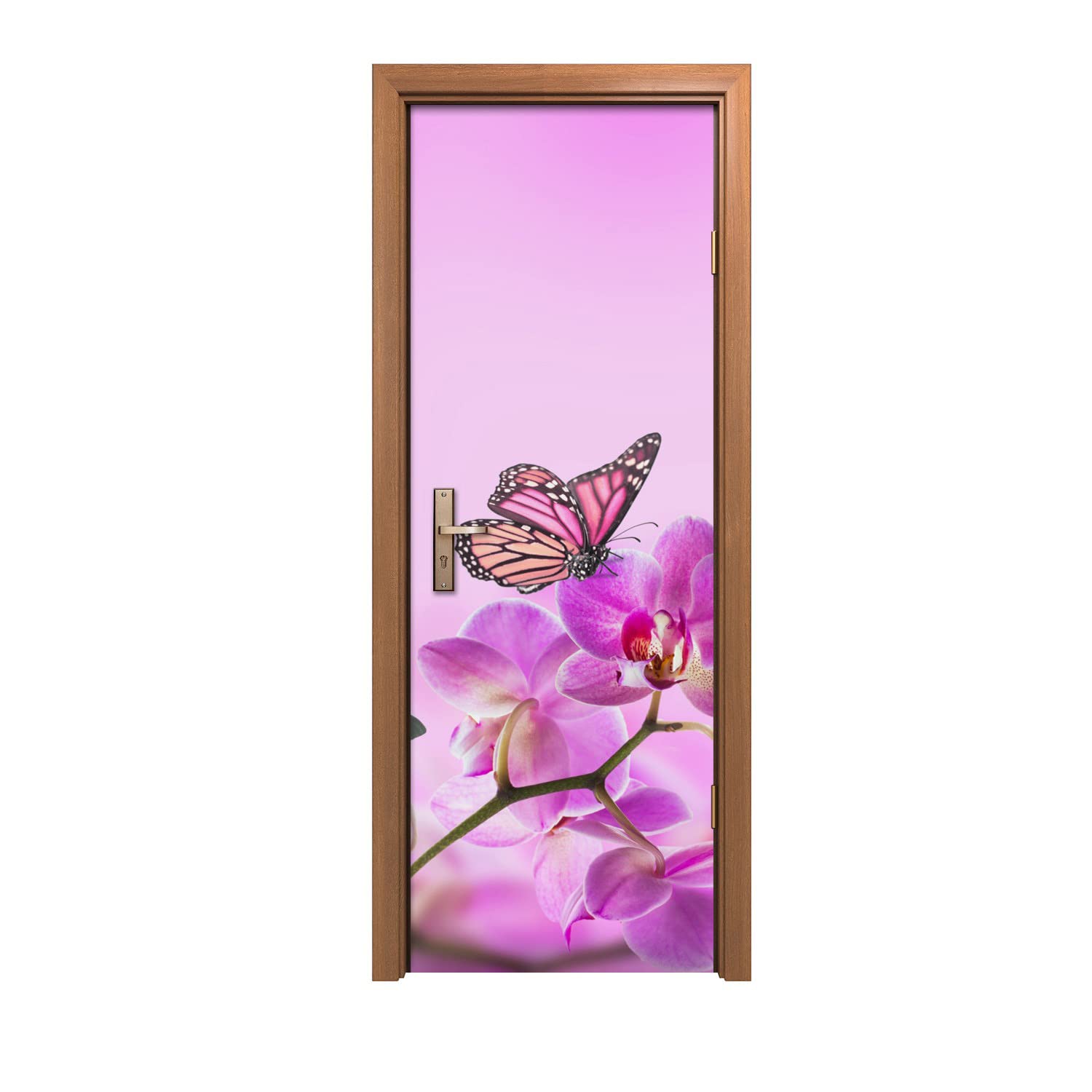 Autocollant de porte 70x200cm Fleurs nature papillon pour décoration murale