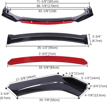 4PCS Universal Car Front Bumper Lip Body Kit Splitter Spoiler Diffuser Protector with Adjustable 10-13 Support Splitter Rods (Red) - Carbon Fiber,Red Tongue