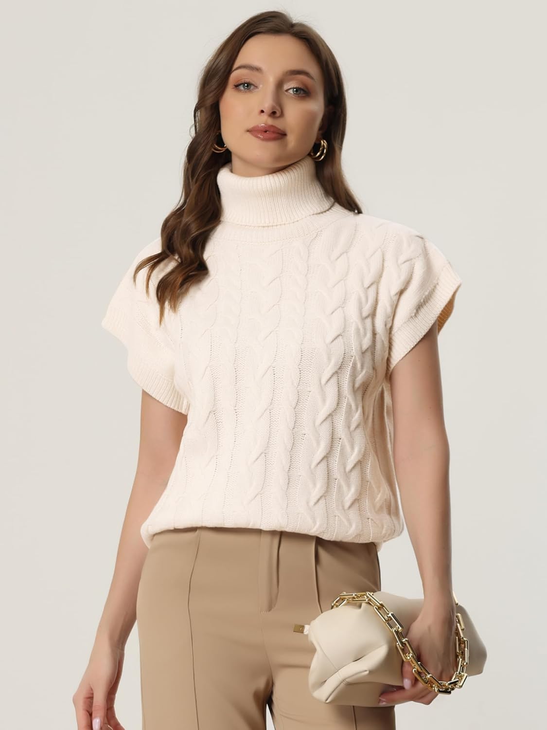 Allegra K Women's Casual Turtleneck Sweaters Mock Neck Twist Sleeveless Vests Knit Pullover Sweater Vest - Image 2